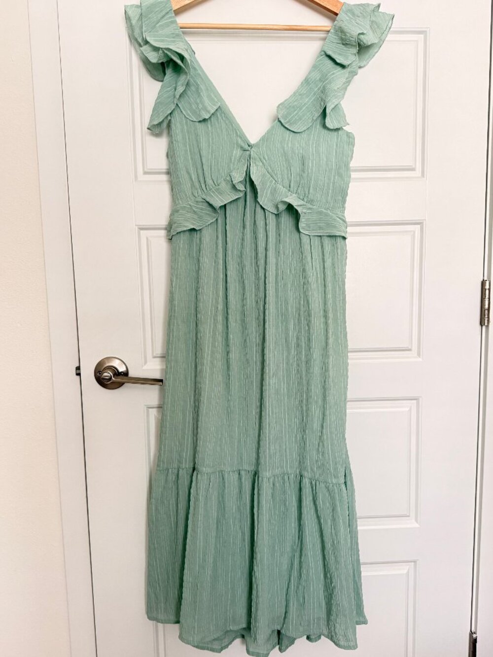 Light Sage Green Ruffle Strap Maxi Dress